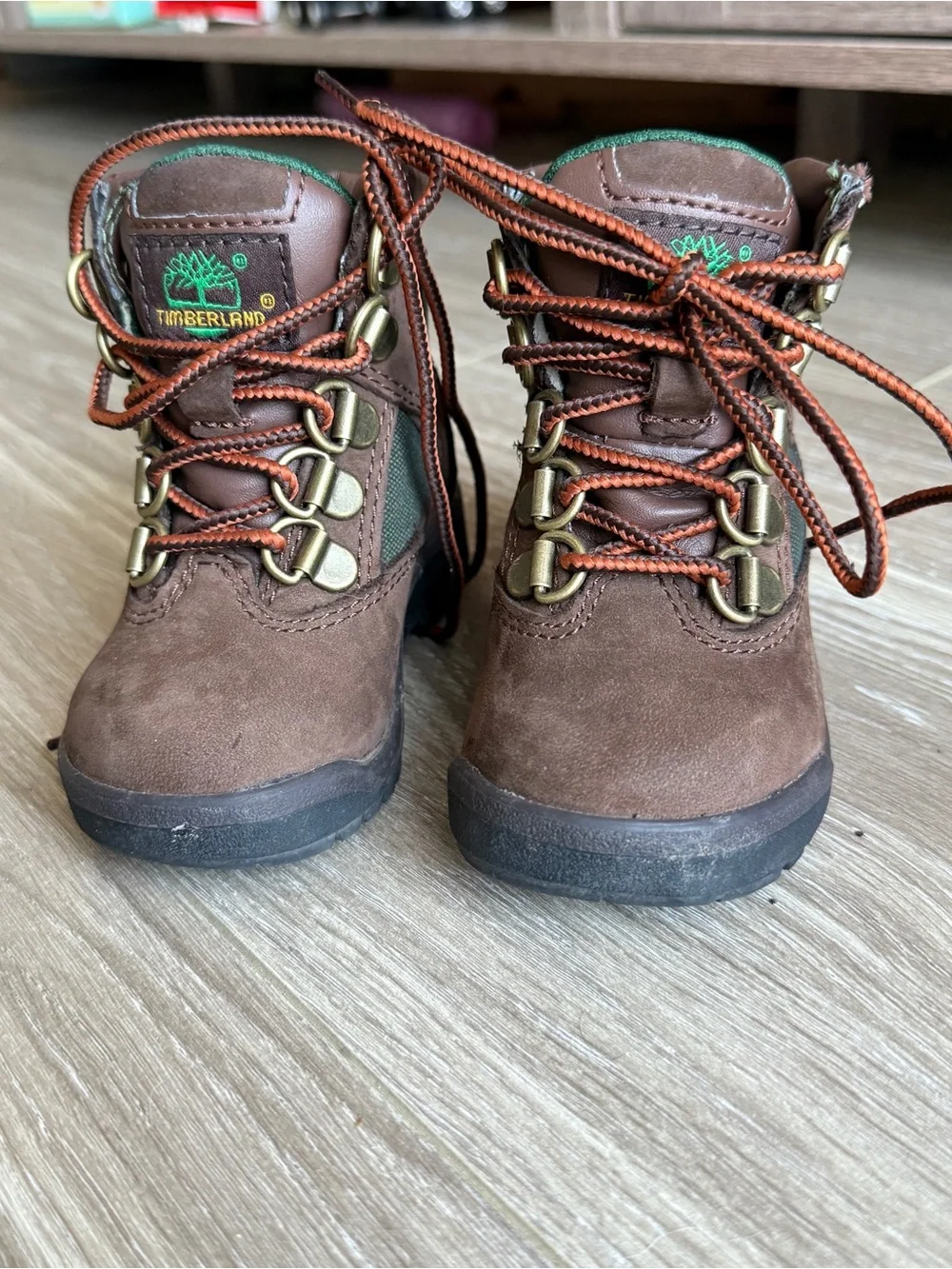 Timberland Toddler Beef & Broccoli Boots size 4.5 hiking outdoors Green Brown